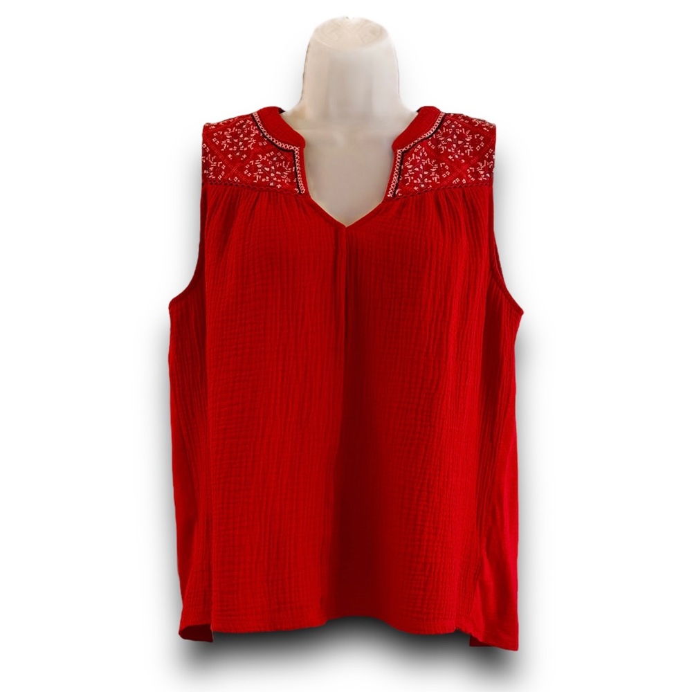 Knox Rose Women’s Embroidered Boho Top Sleeveless V-Neck Size S Rex Center Seam